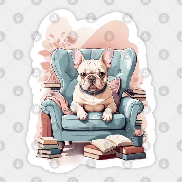 Whimsical French Bulldog Reading Nook Sticker by Mas Design